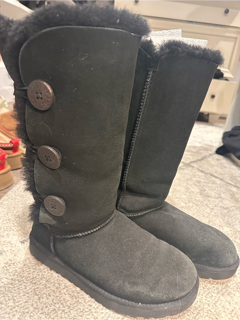 UGG Black Button-Detail Suede Tall Winter Boots